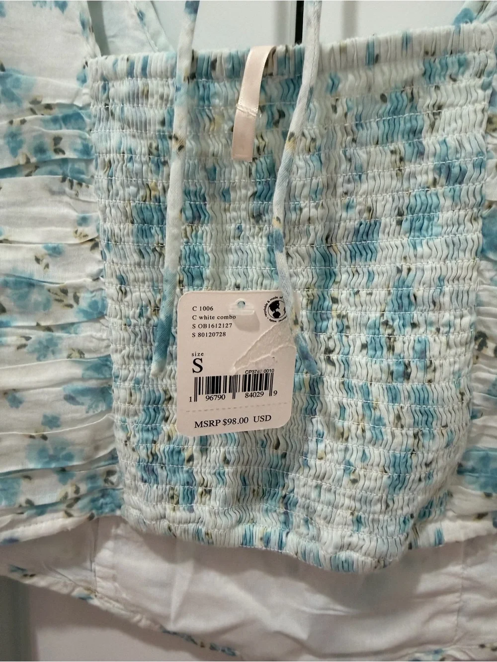 NWT Free People Another Life Printed Top in Light Blue Floral